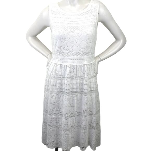 Max Studio Sleeveless Ivory Stretch Floral Lace A Line Midi Dress Comfortable M - Picture 1 of 15